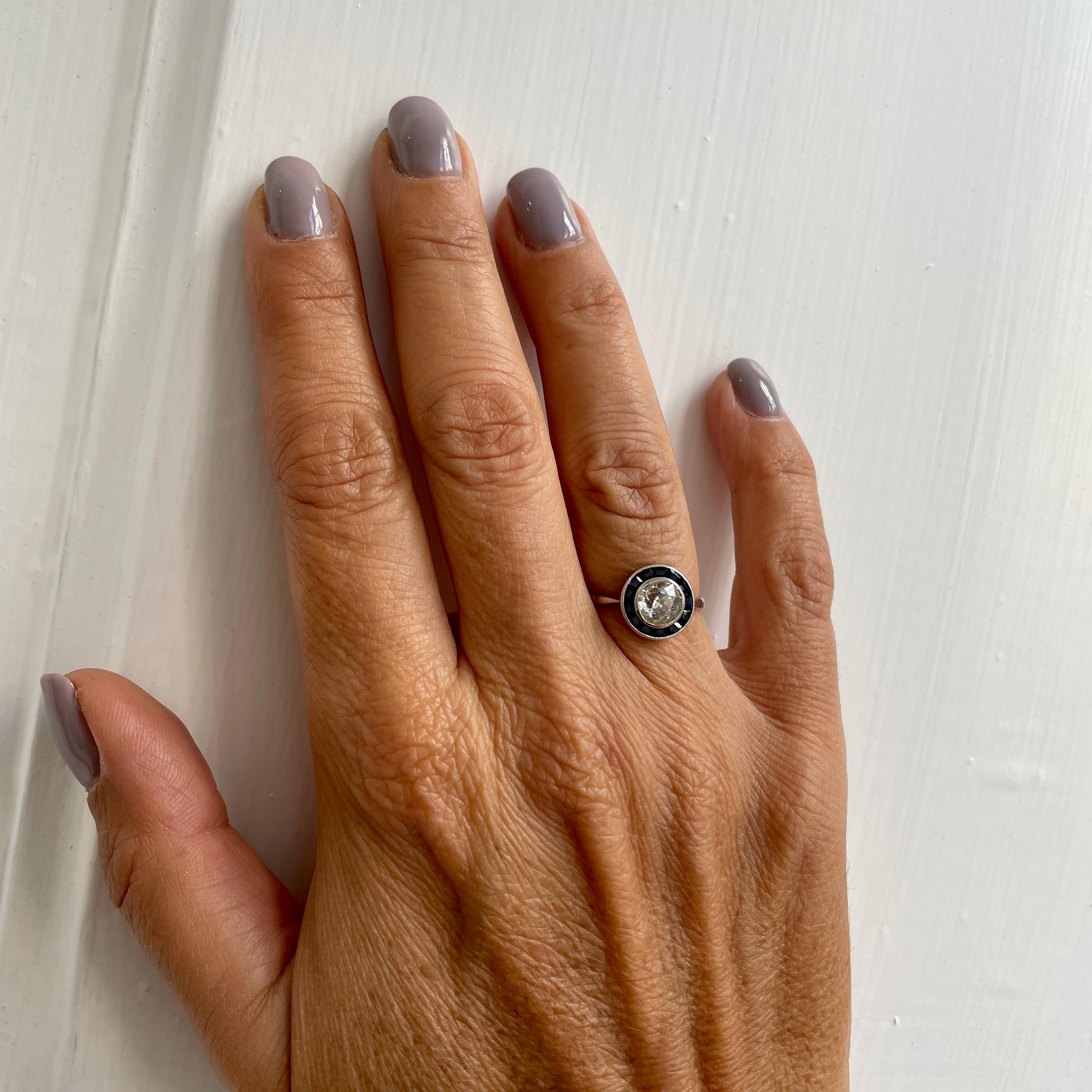 Art Deco Diamond Sapphire Platinum Engagement Ring 5