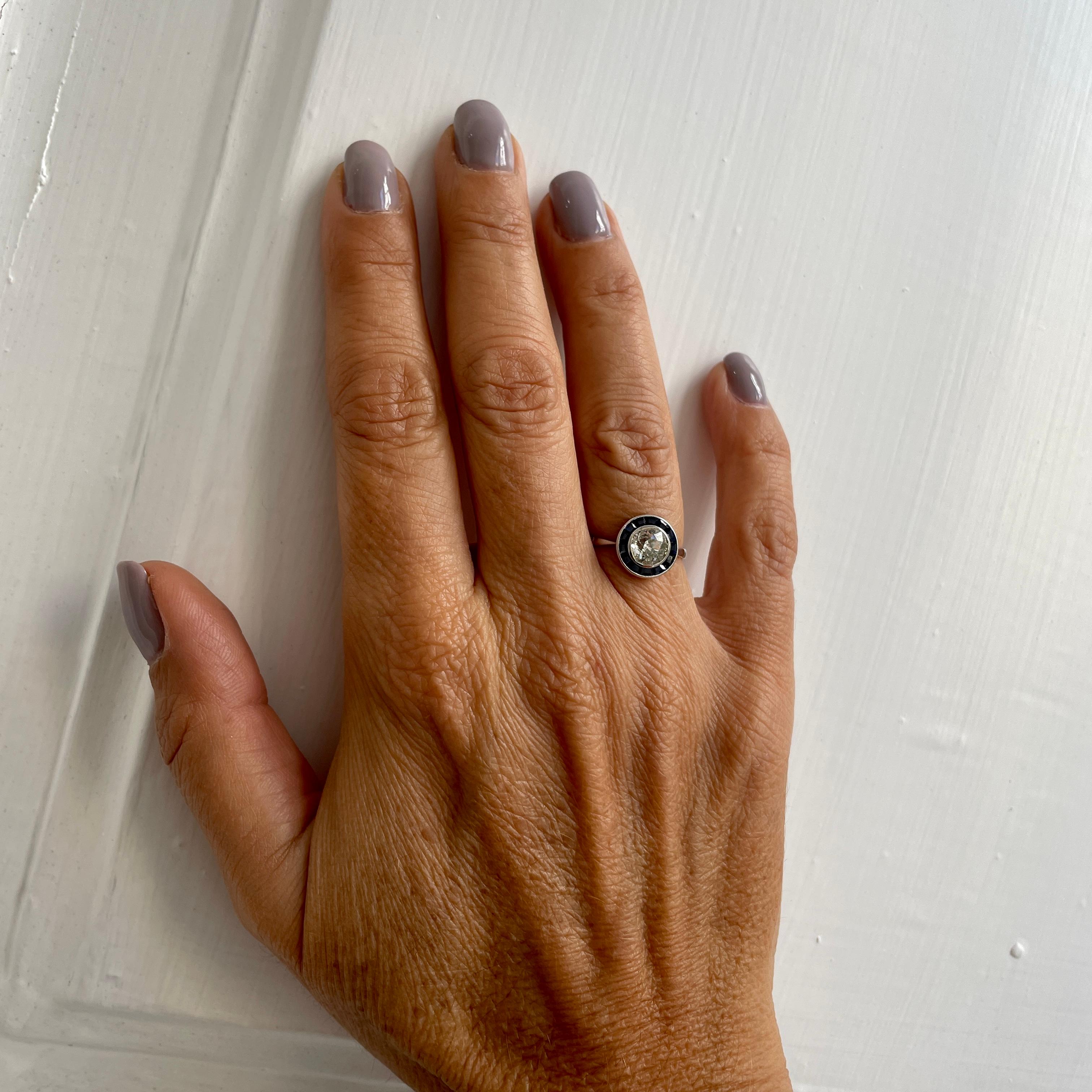 Art Deco Diamond Sapphire Platinum Engagement Ring 6