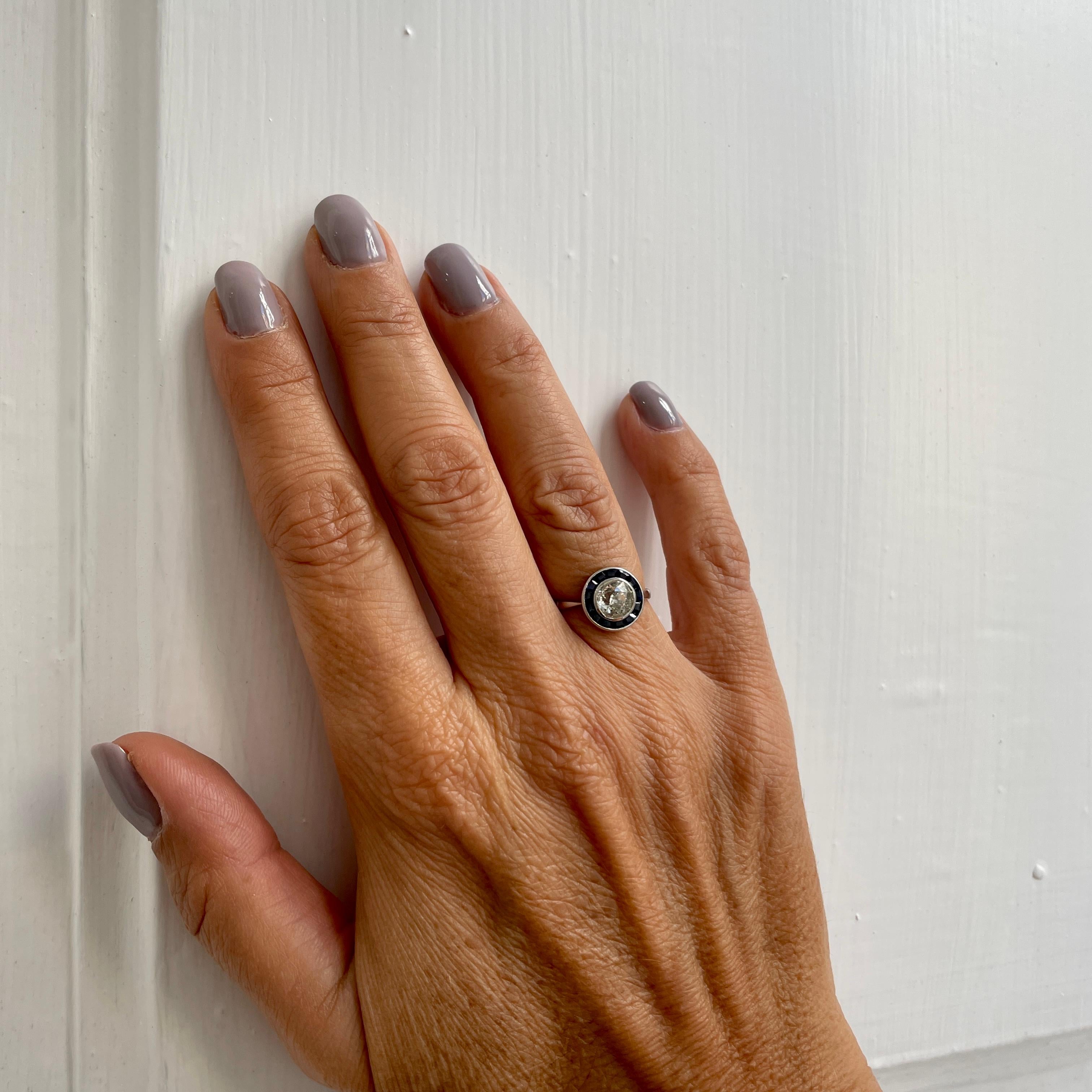 Art Deco Diamond Sapphire Platinum Engagement Ring 7