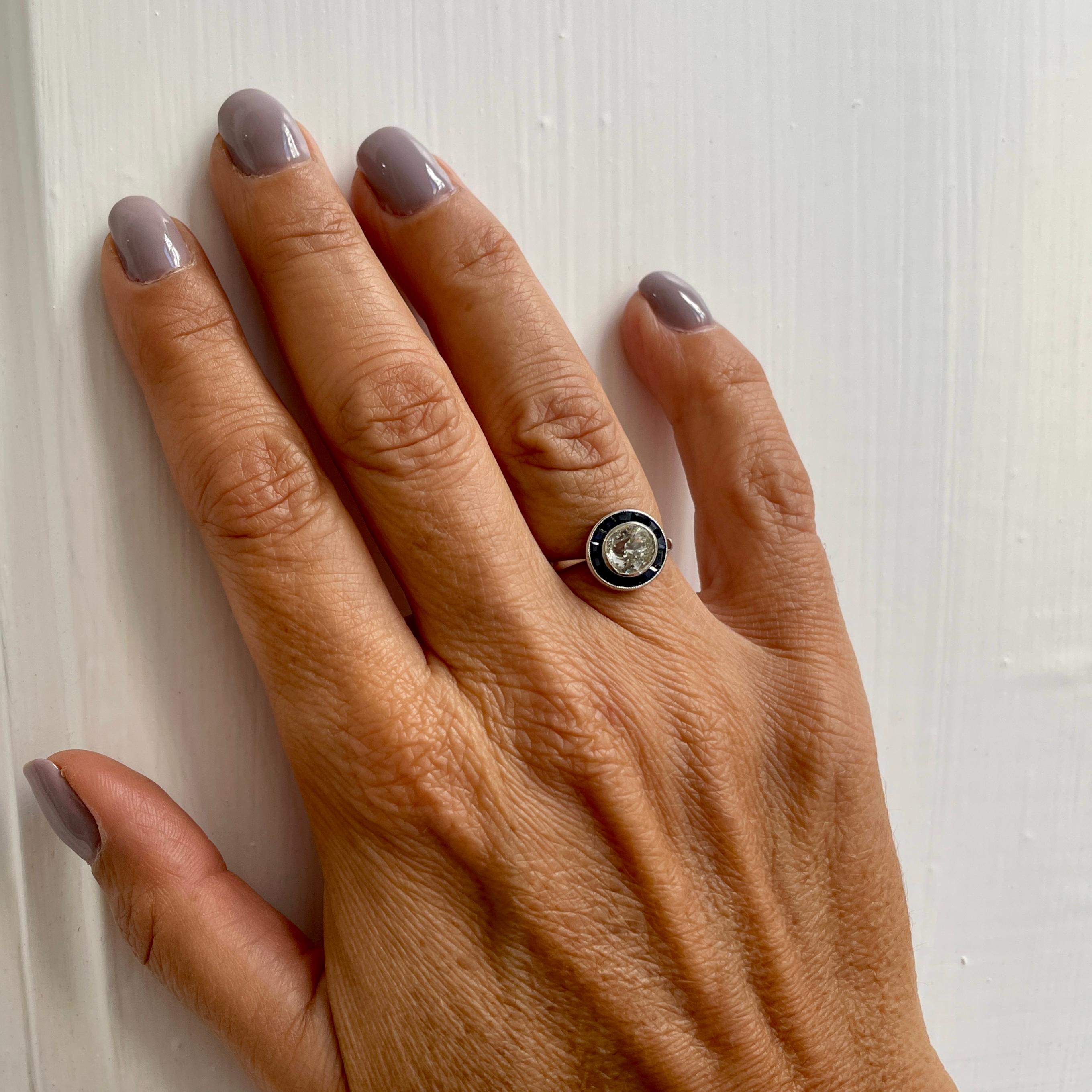 Art Deco Diamond Sapphire Platinum Engagement Ring 3