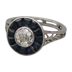 Art Deco Diamond Sapphire Platinum Engagement Ring