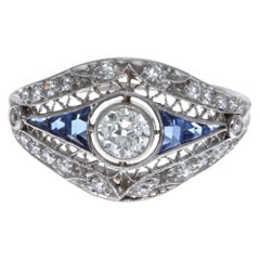 Art Deco Diamond Sapphire Platinum Engagement Ring