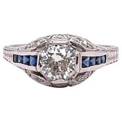 Art Deco 0.83 Carat Diamond Sapphire Platinum Engagement Ring