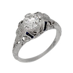 Art Deco diamond sapphire platinum engagement ring