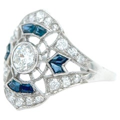 Art Deco Diamond Sapphire Platinum Filigree Dinner Ring