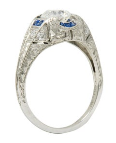 Art Deco Diamond Sapphire Platinum Floral Engagement Ring