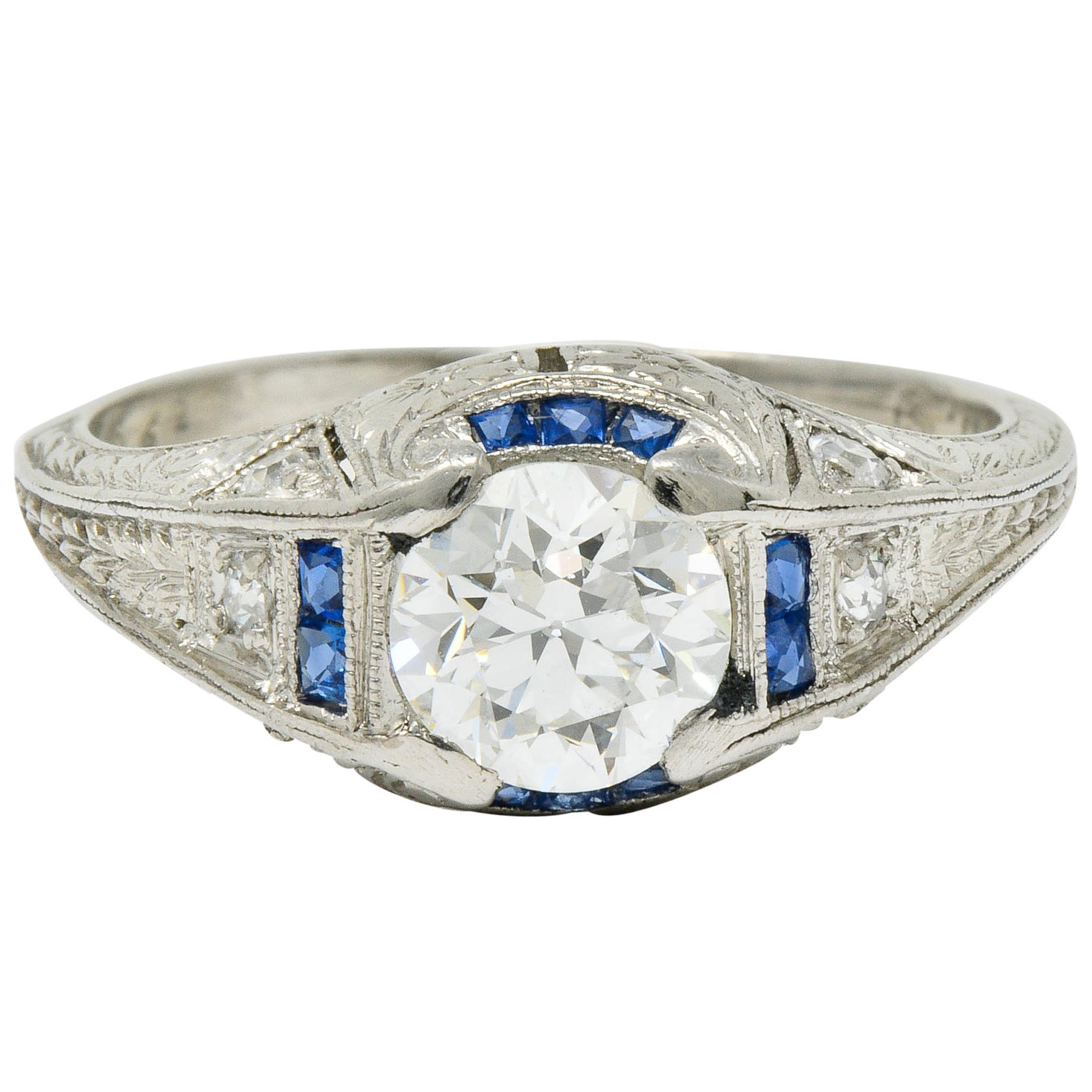 Edwardian Diamond Platinum Floral Engagement Ring For Sale at 1stDibs