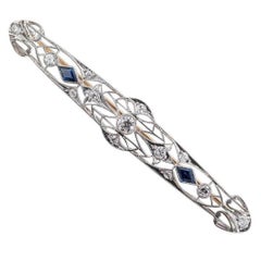 Art Deco Diamond Sapphire Platinum Gold Brooch