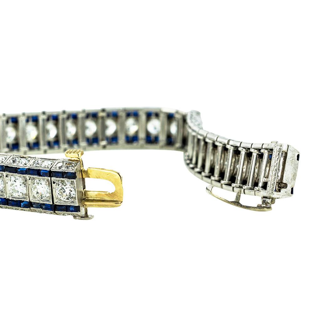 Art Deco Diamond Sapphire Platinum Line Bracelet In Good Condition In Los Angeles, CA