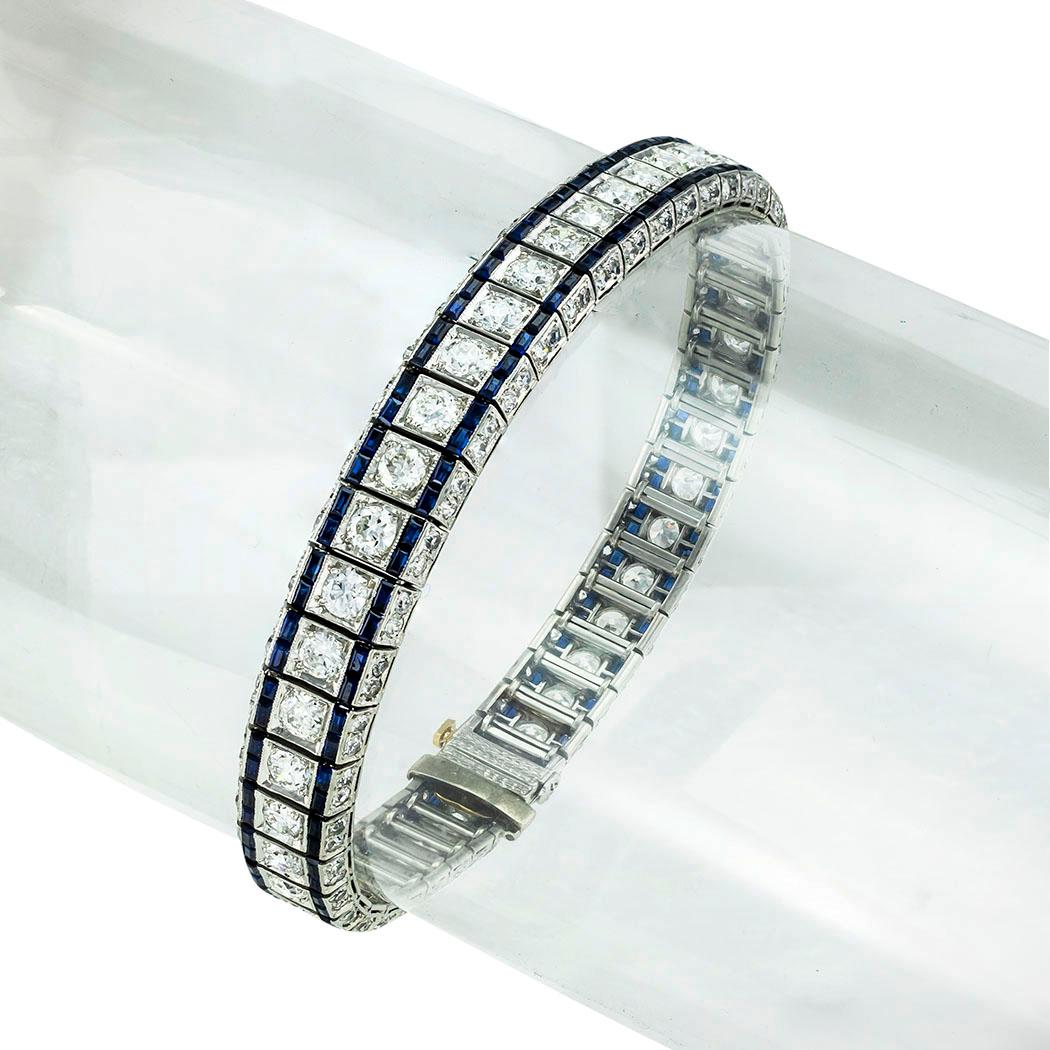 Women's or Men's Art Deco Diamond Sapphire Platinum Line Bracelet