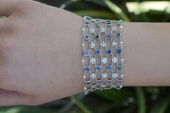 Art Deco Diamond Sapphire Platinum Mesh Bracelet