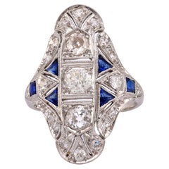 Art Deco Diamond Sapphire Platinum Navette Ring