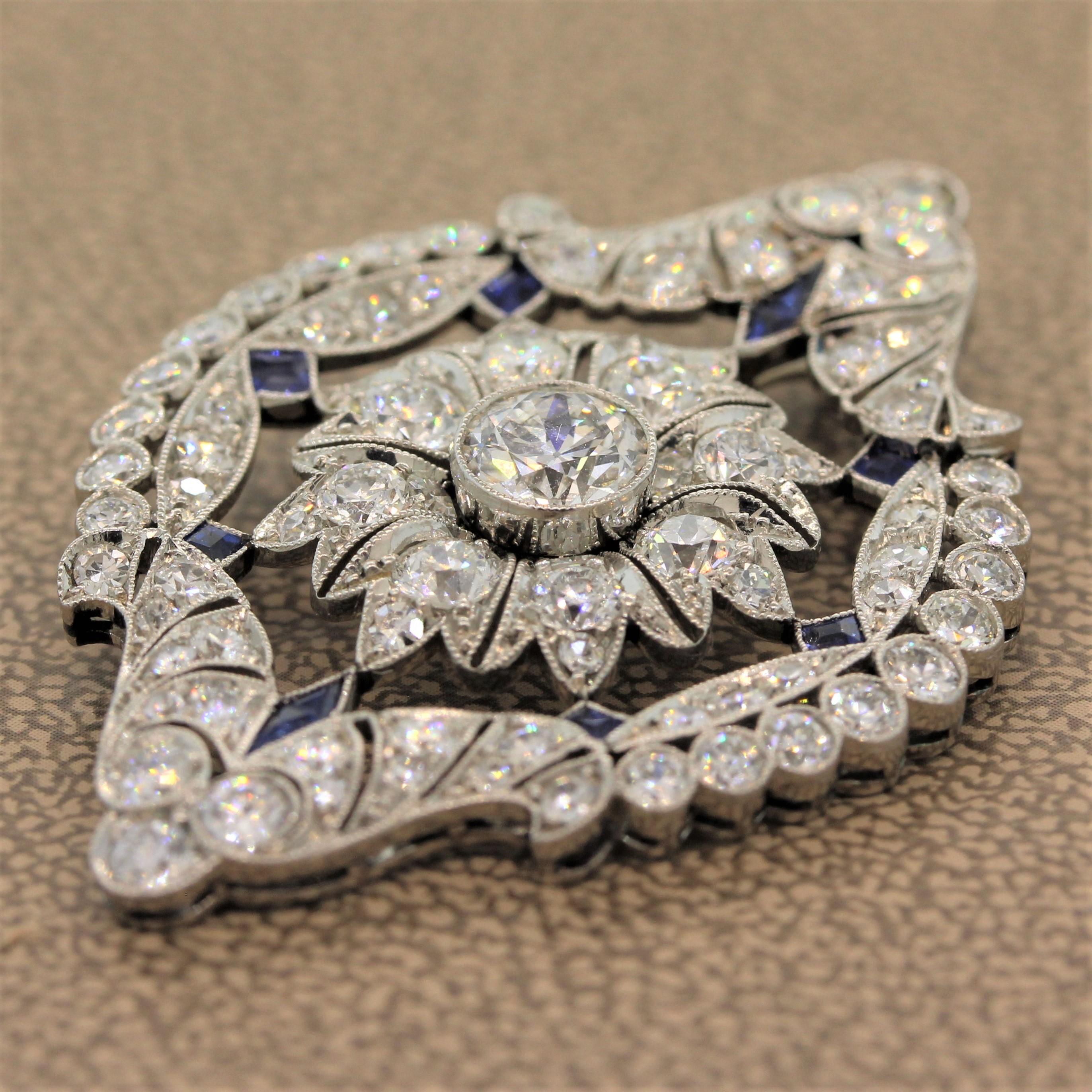 Art Deco Diamant-Saphir-Platin-Anhänger (Art déco) im Angebot