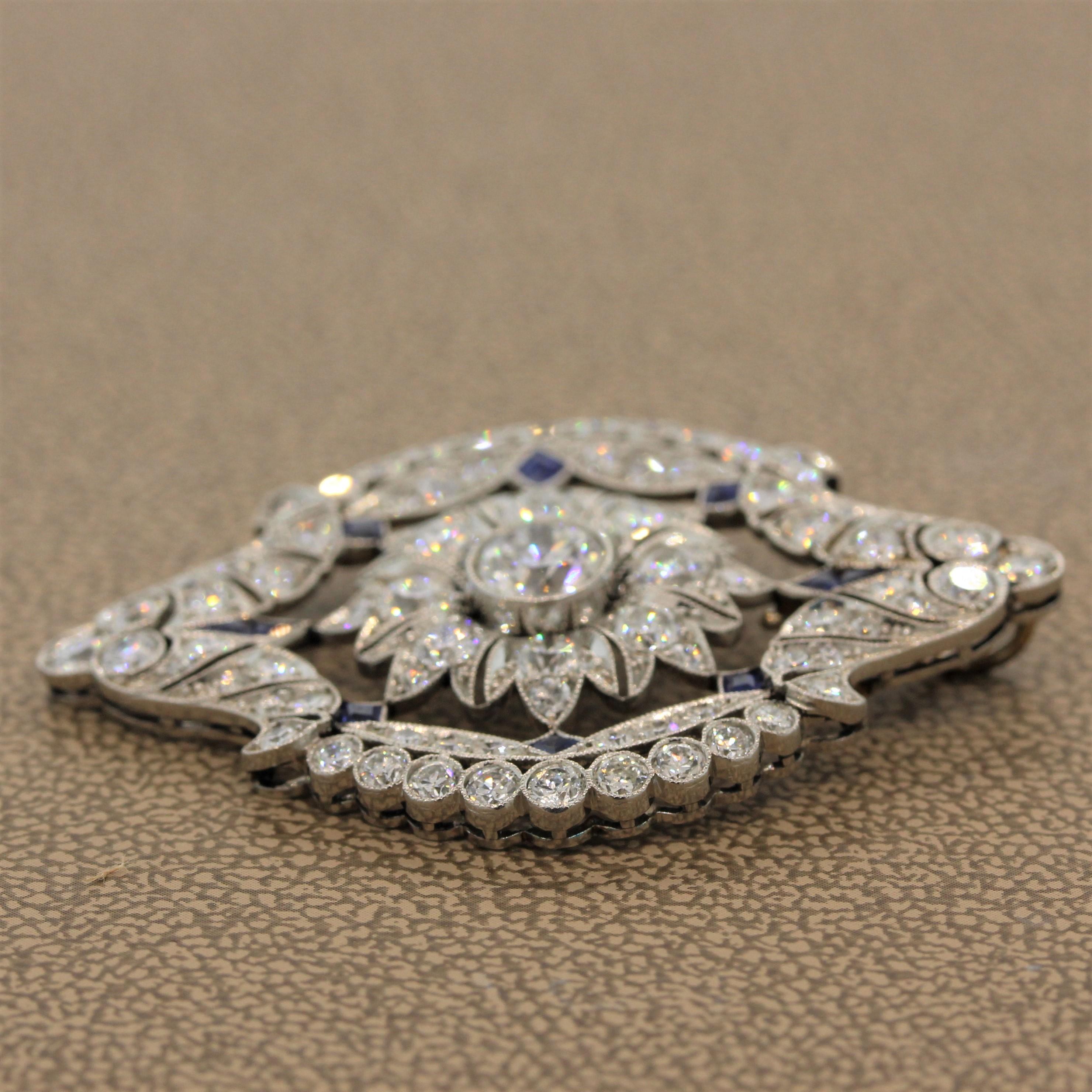 Ciondolo Art Deco in platino con diamante e zaffiro In condizioni ottime in vendita a Beverly Hills, CA