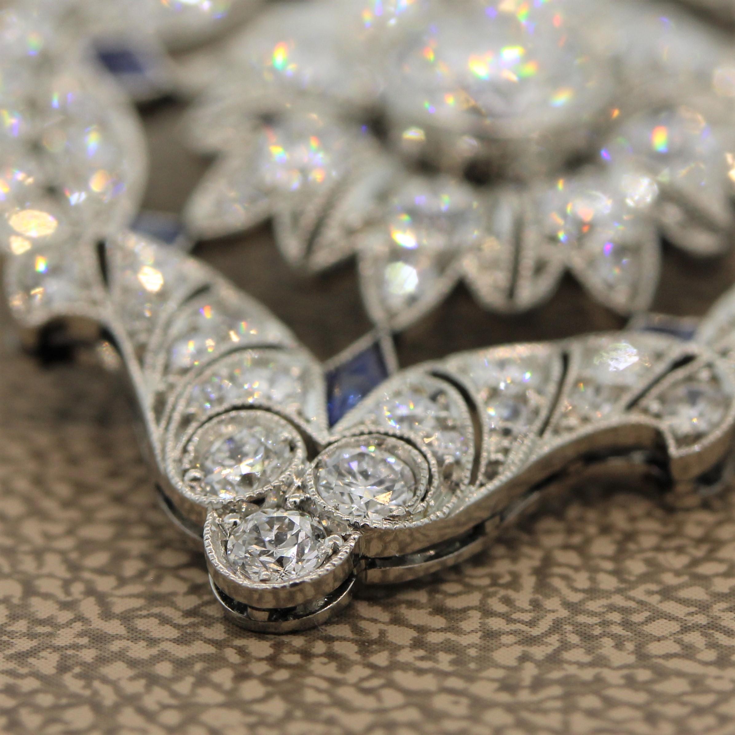 Donna Ciondolo Art Deco in platino con diamante e zaffiro in vendita
