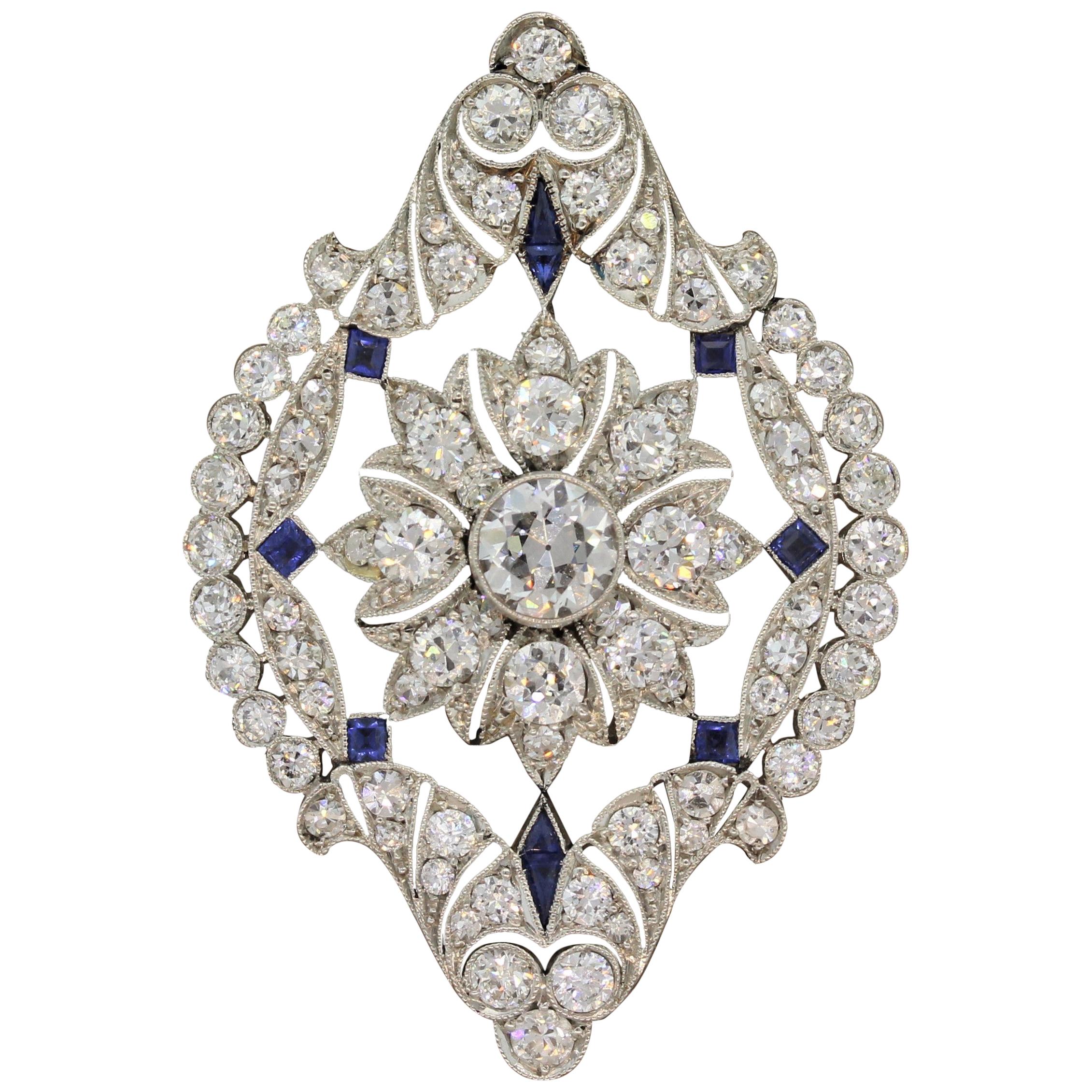 Art Deco Diamant-Saphir-Platin-Anhänger im Angebot