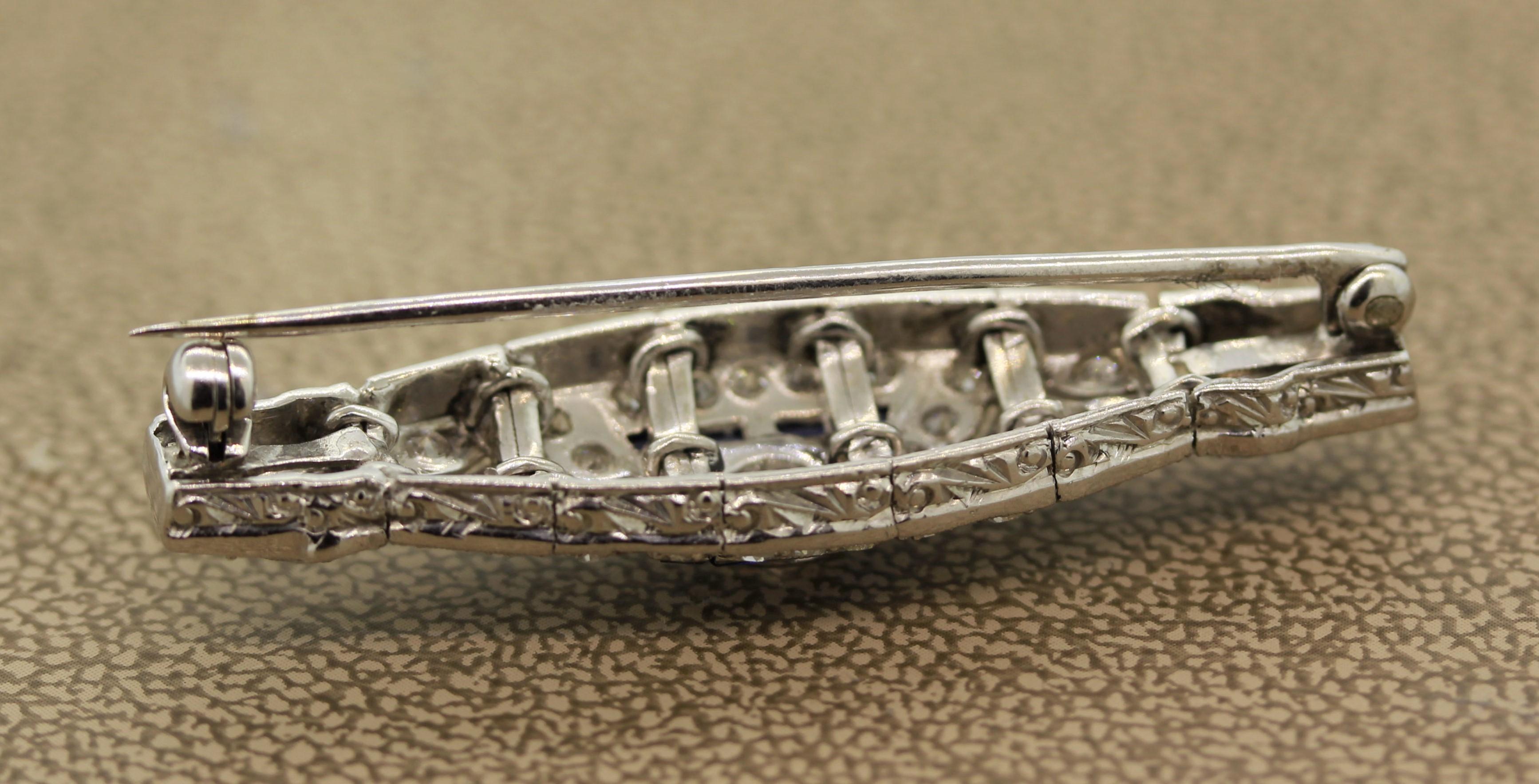 Women's or Men's Art Deco Diamond Sapphire Platinum Pin Brooch