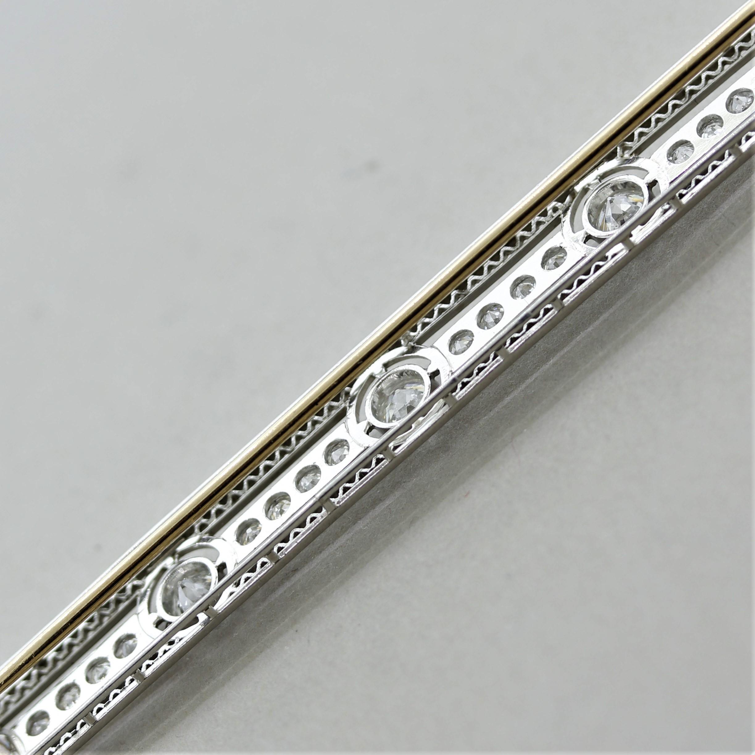 Art Deco Diamond Sapphire Platinum Pin Brooch For Sale 2