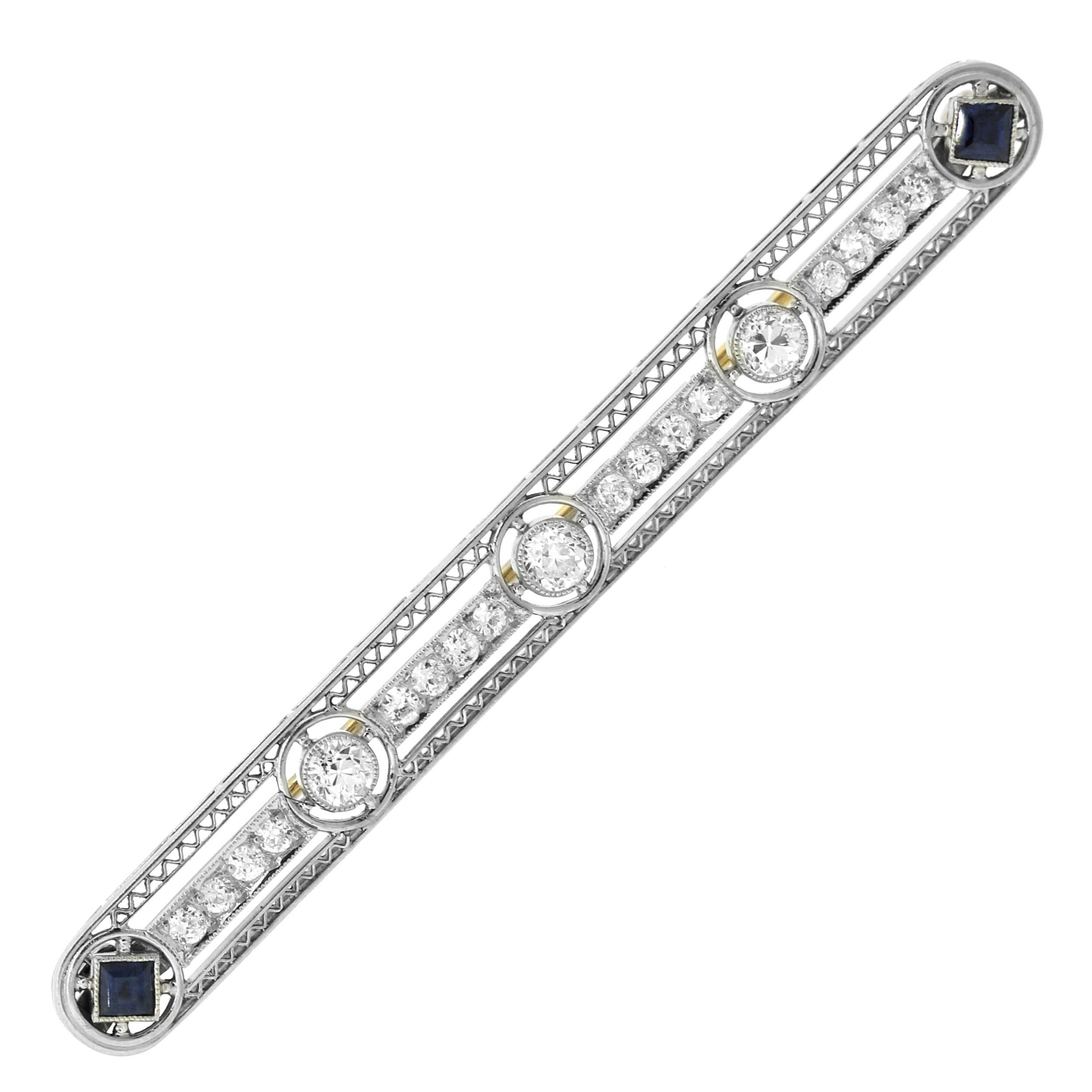 Art Deco Diamant Saphir Platin Pin Brosche im Angebot 3