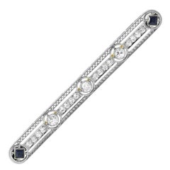 Art Deco Diamond Sapphire Platinum Pin Brooch