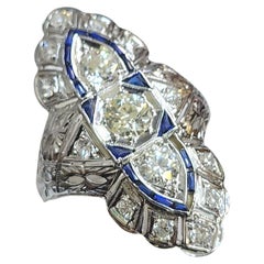 Antique 1.20 Carat Diamond And Sapphire 1920s Art Deco Platinum Ring