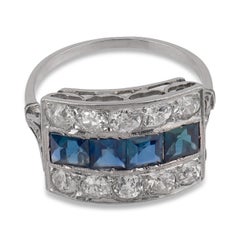 Art Deco diamond sapphire platinum ring