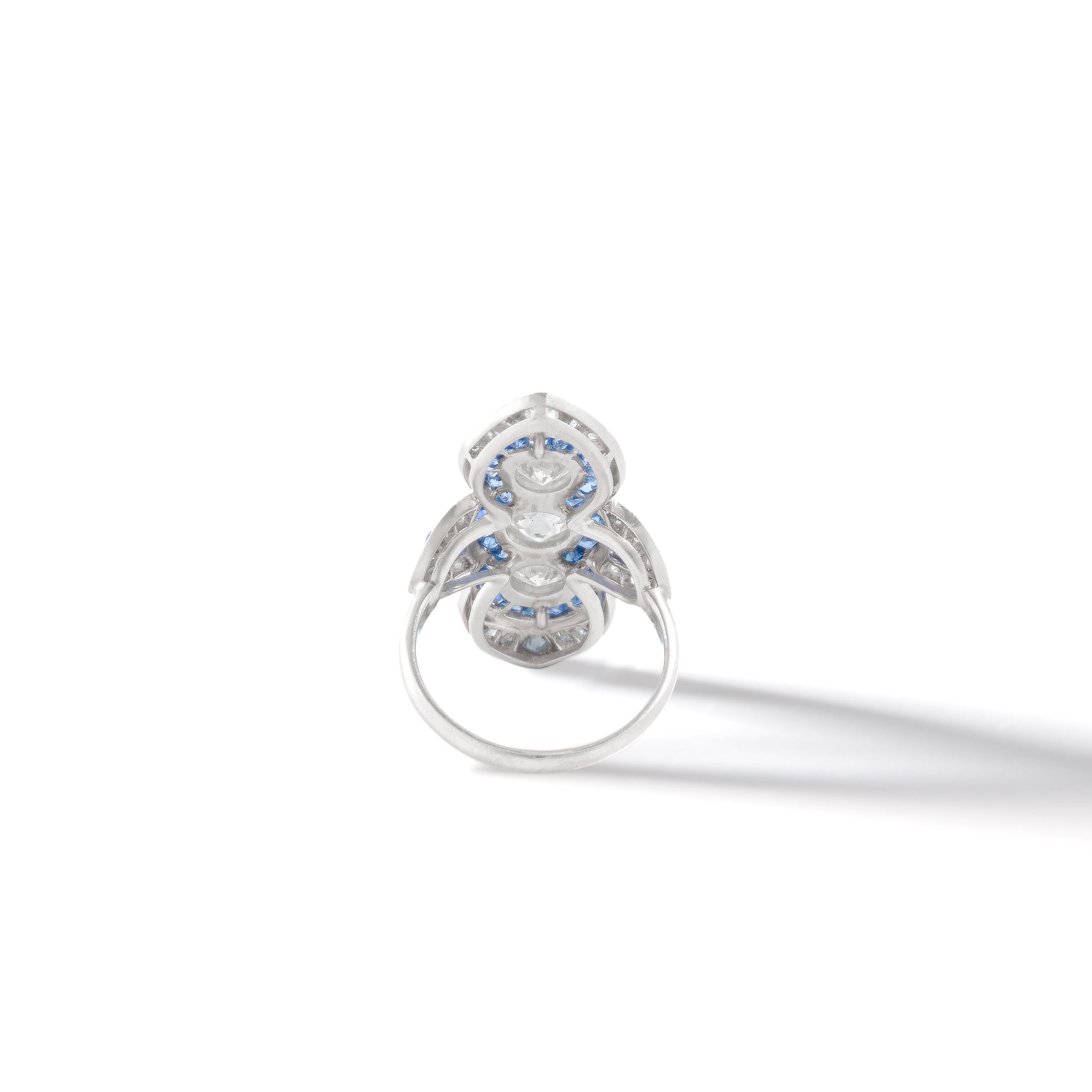 Art Deco Diamant Saphir Platin Ring (Art déco) im Angebot