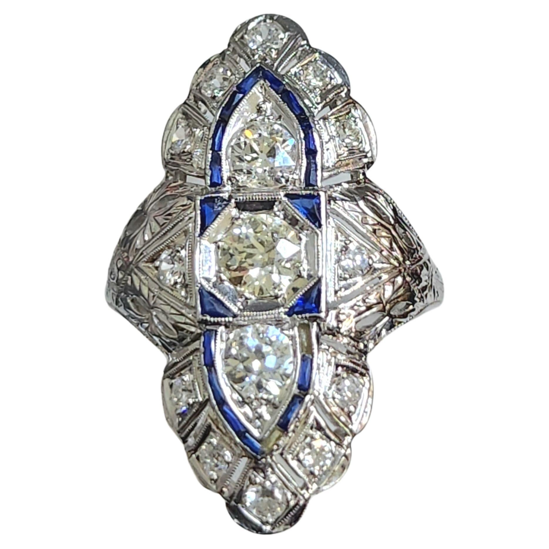 Women's  Diamond Sapphire Platinum Ring For Sale
