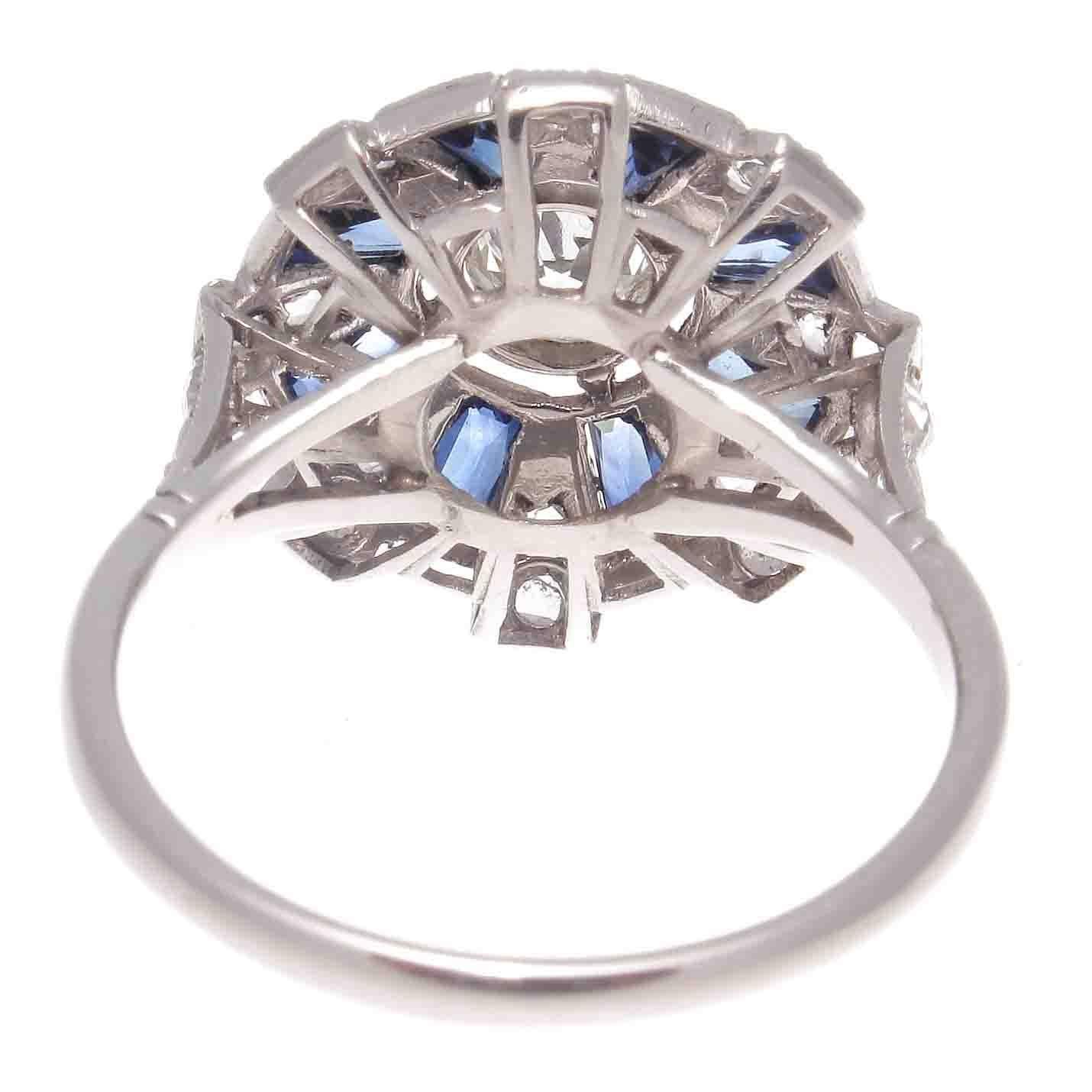 Women's Art Deco Diamond Sapphire Platinum Ring