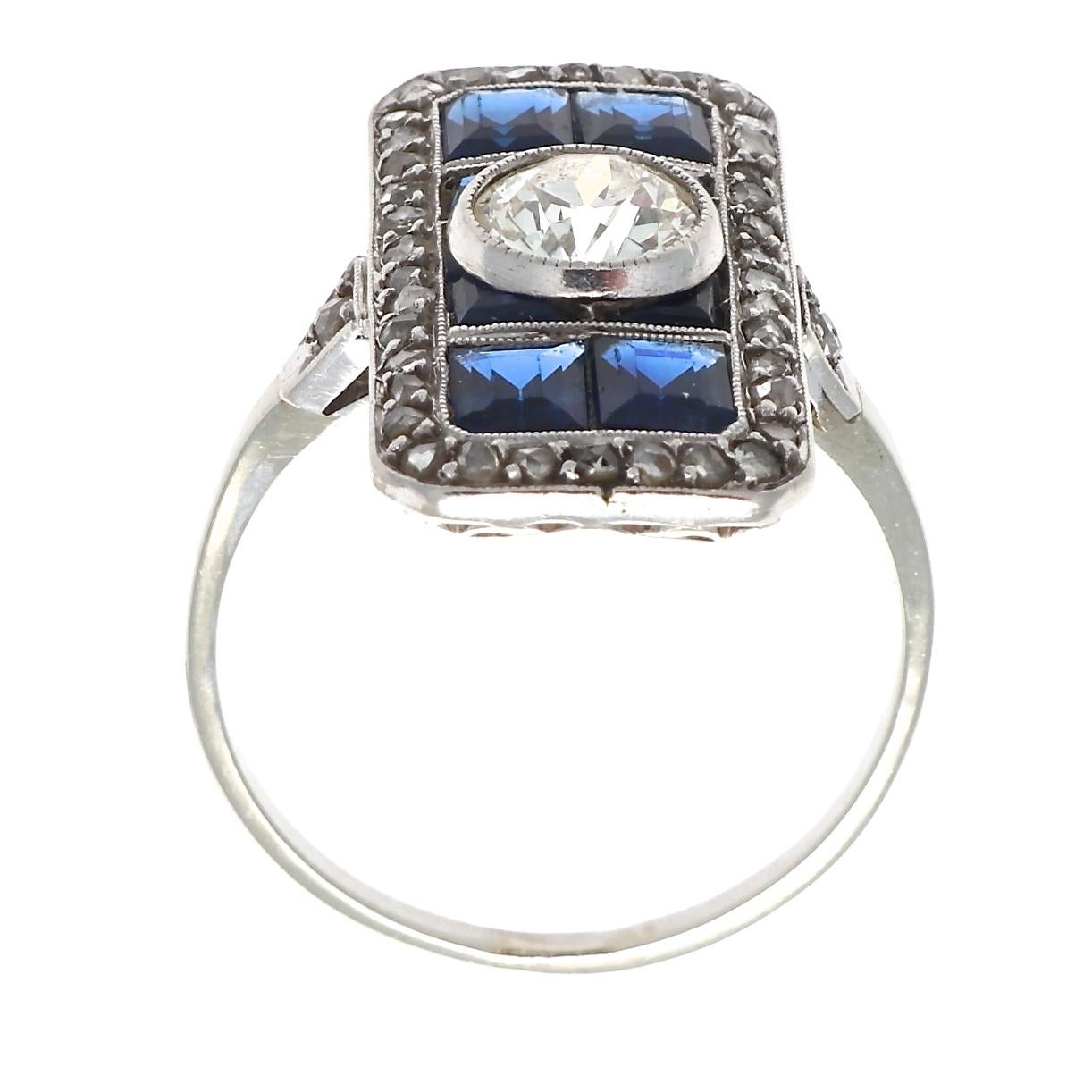 Art Deco Diamond Sapphire Ring In Excellent Condition In Beverly Hills, CA
