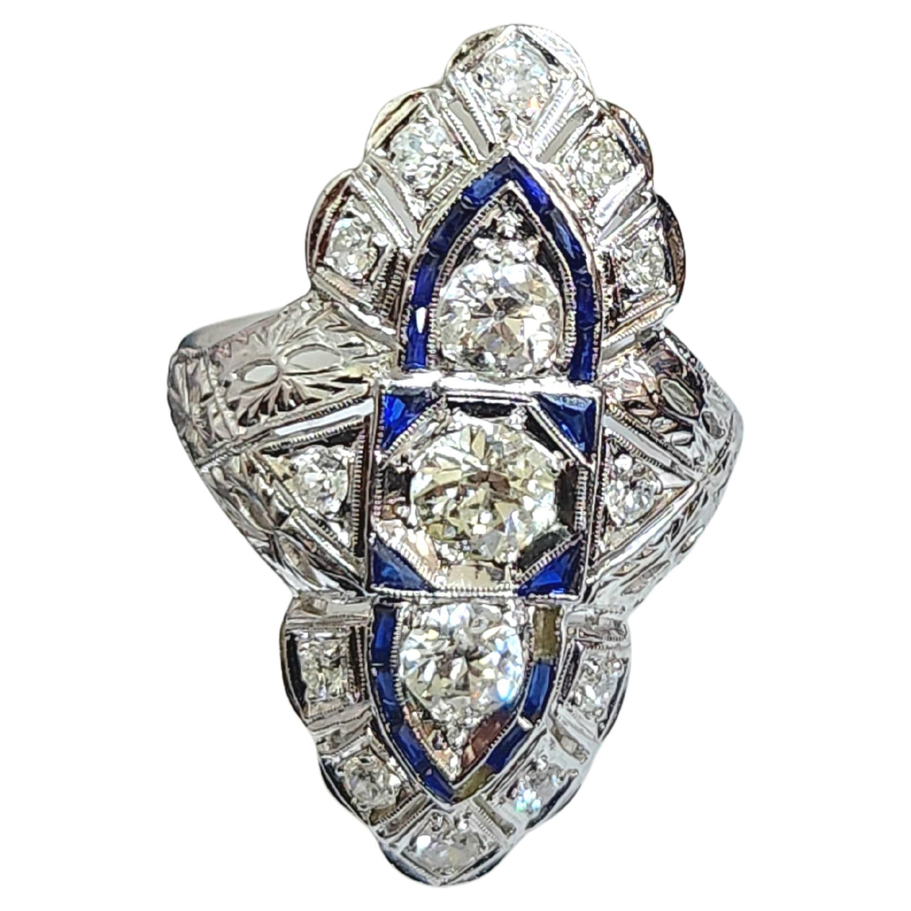  Diamond Sapphire Platinum Ring For Sale 1
