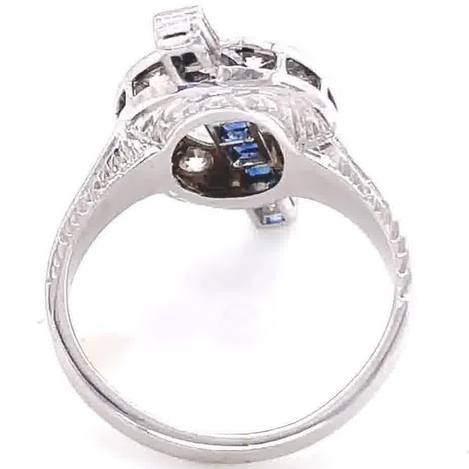 Women's Art Deco Diamond Sapphire Platinum Ring