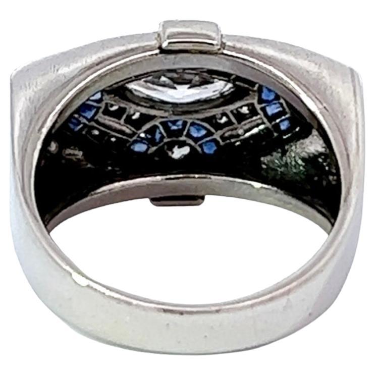 Women's or Men's Art Deco Diamond Sapphire Platinum Ring