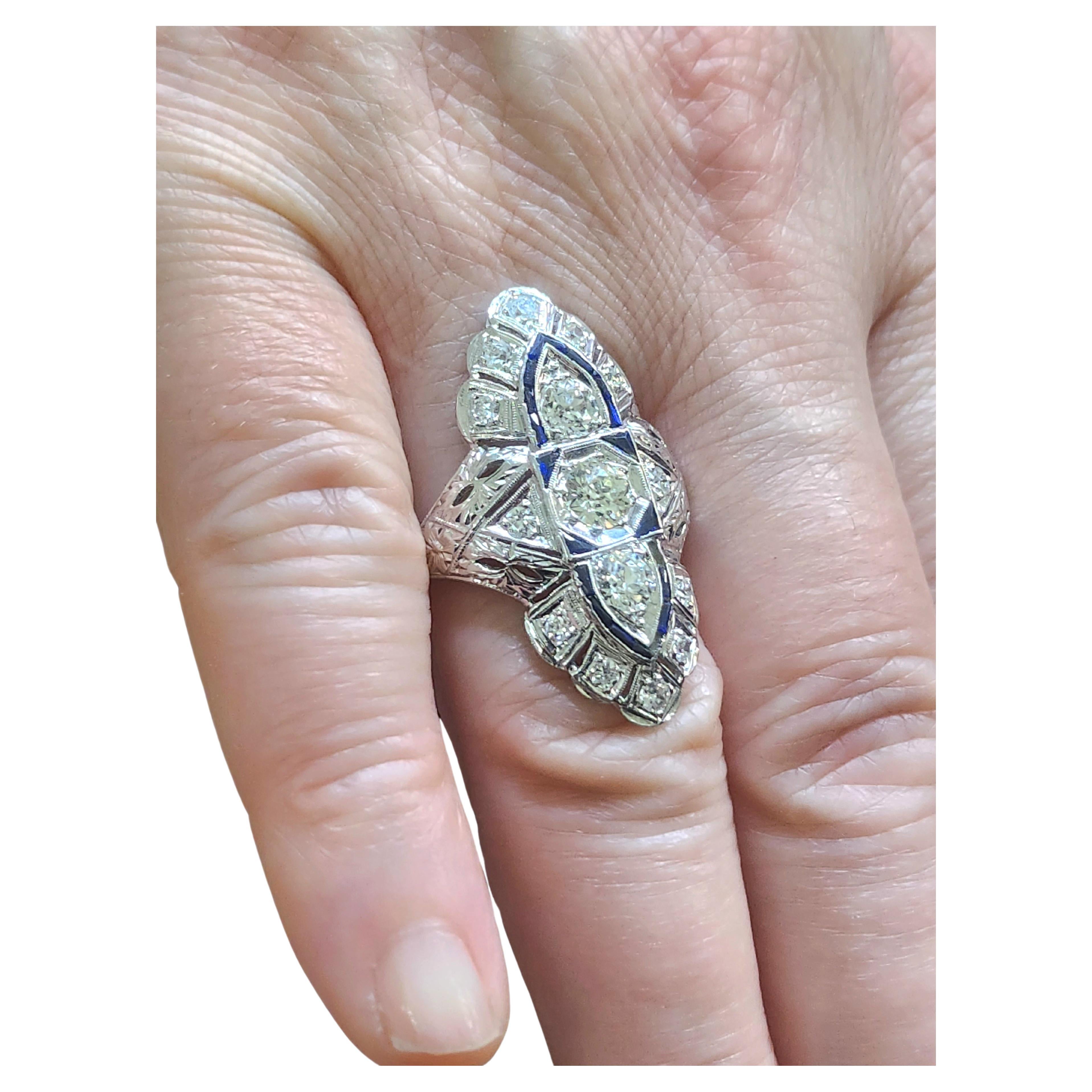  Diamond Sapphire Platinum Ring For Sale 2