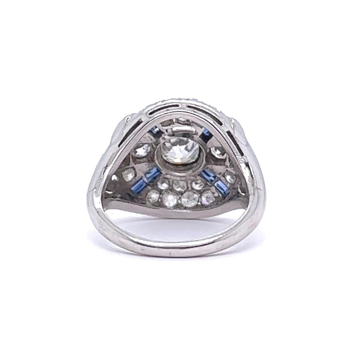 Art Deco 0.70 Carat Diamond Sapphire Platinum Ring 1