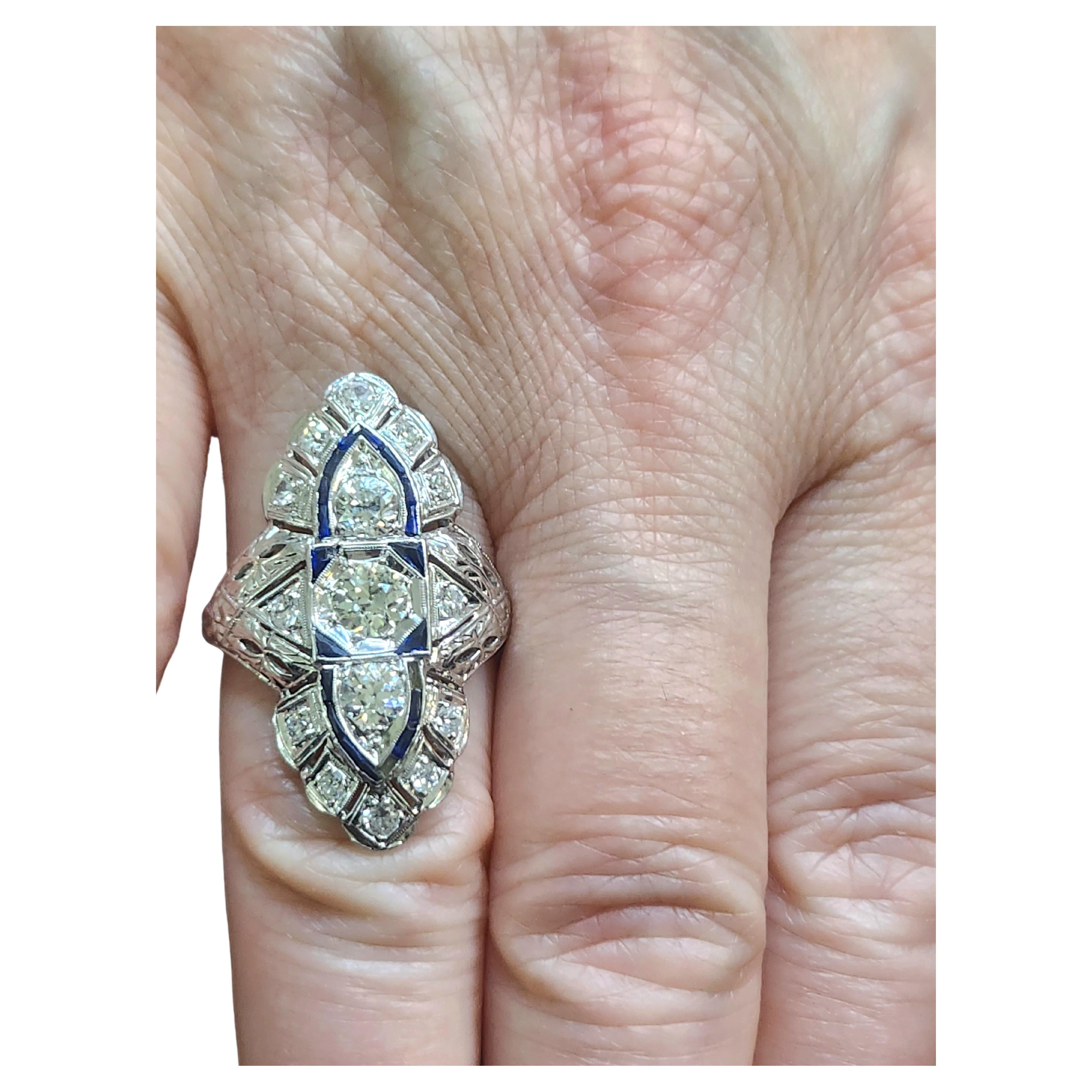  Diamond Sapphire Platinum Ring For Sale 3