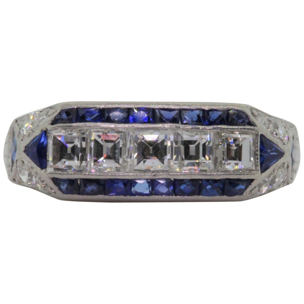 Art Deco Diamond Sapphire Platinum Ring