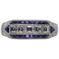 Art Deco Diamond Sapphire Platinum Ring