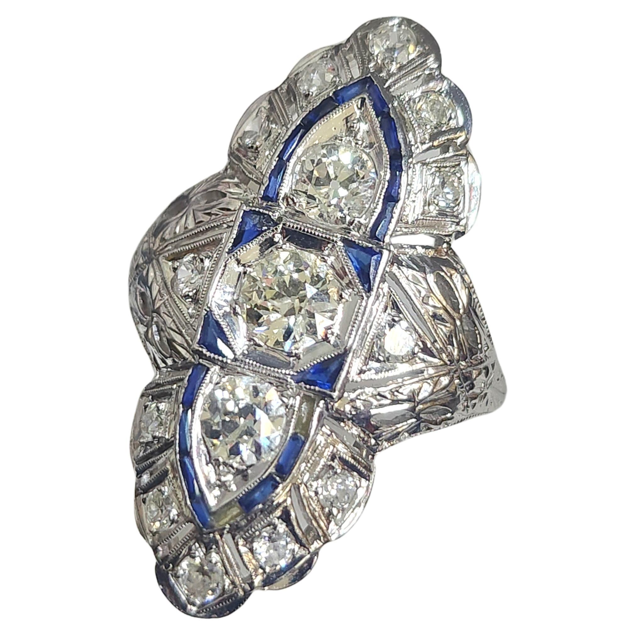  Diamond Sapphire Platinum Ring