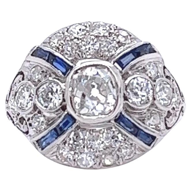 Art Deco 0.70 Carat Diamond Sapphire Platinum Ring