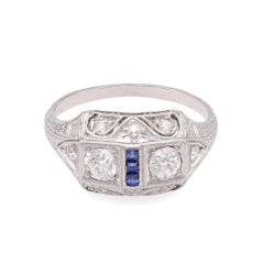 Antique Art Deco Diamond Sapphire Platinum Ring