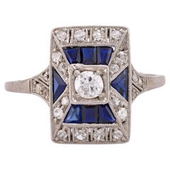 Art Deco Diamond Sapphire Platinum Ring