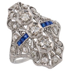 Art Deco diamond sapphire platinum ring