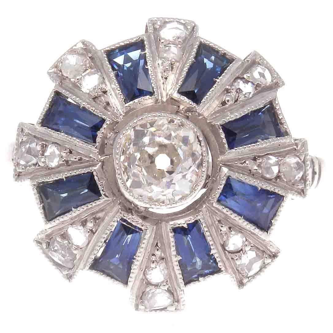 Art Deco Diamond Sapphire Platinum Ring