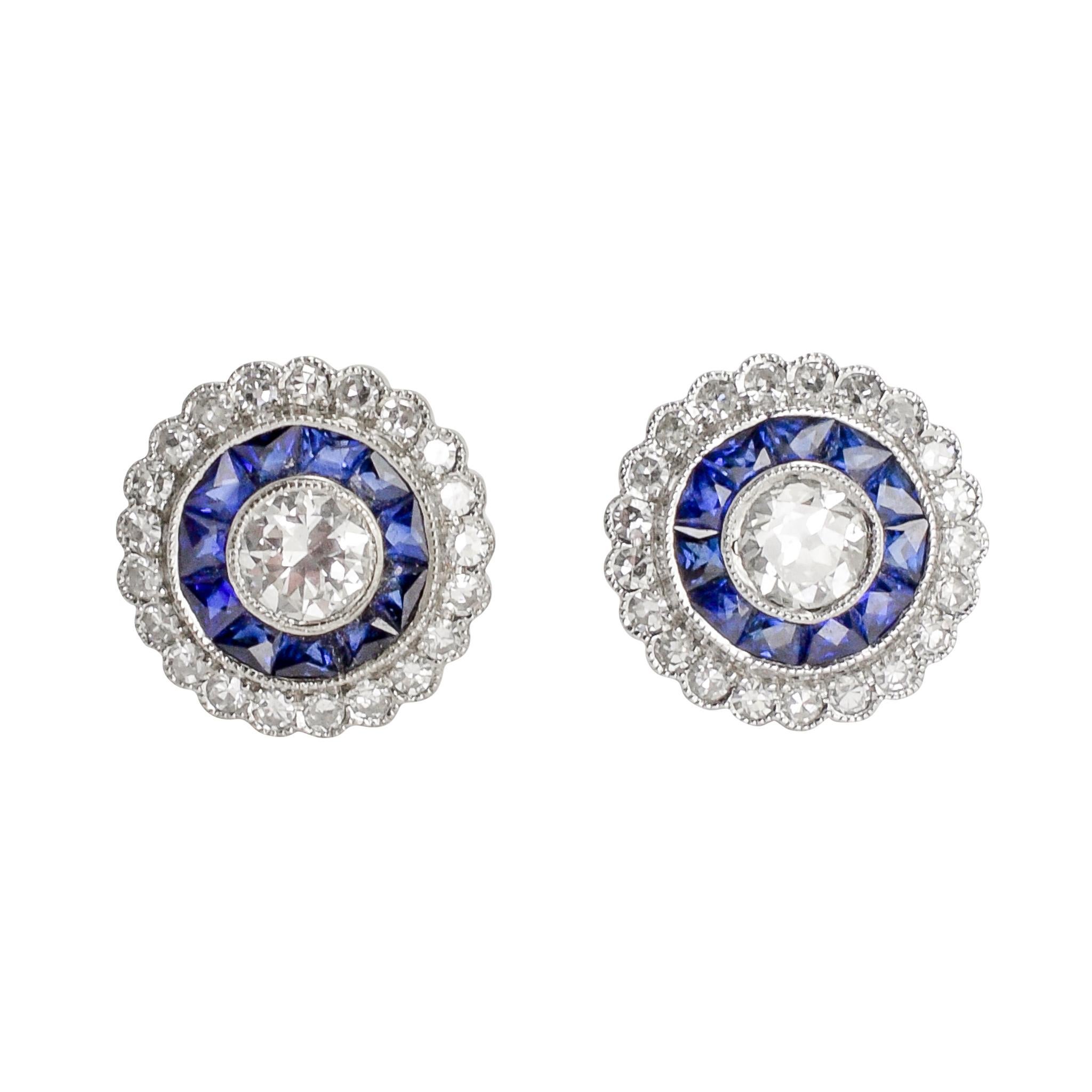 Art Deco Diamond Sapphire Platinum Target Earrings at 1stDibs | target ...