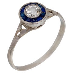 Art Deco diamond sapphire platinum target ring