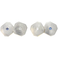 Art Deco Diamond Sapphire Platinum-Topped 14 Karat Gold  Octagonal Cufflinks