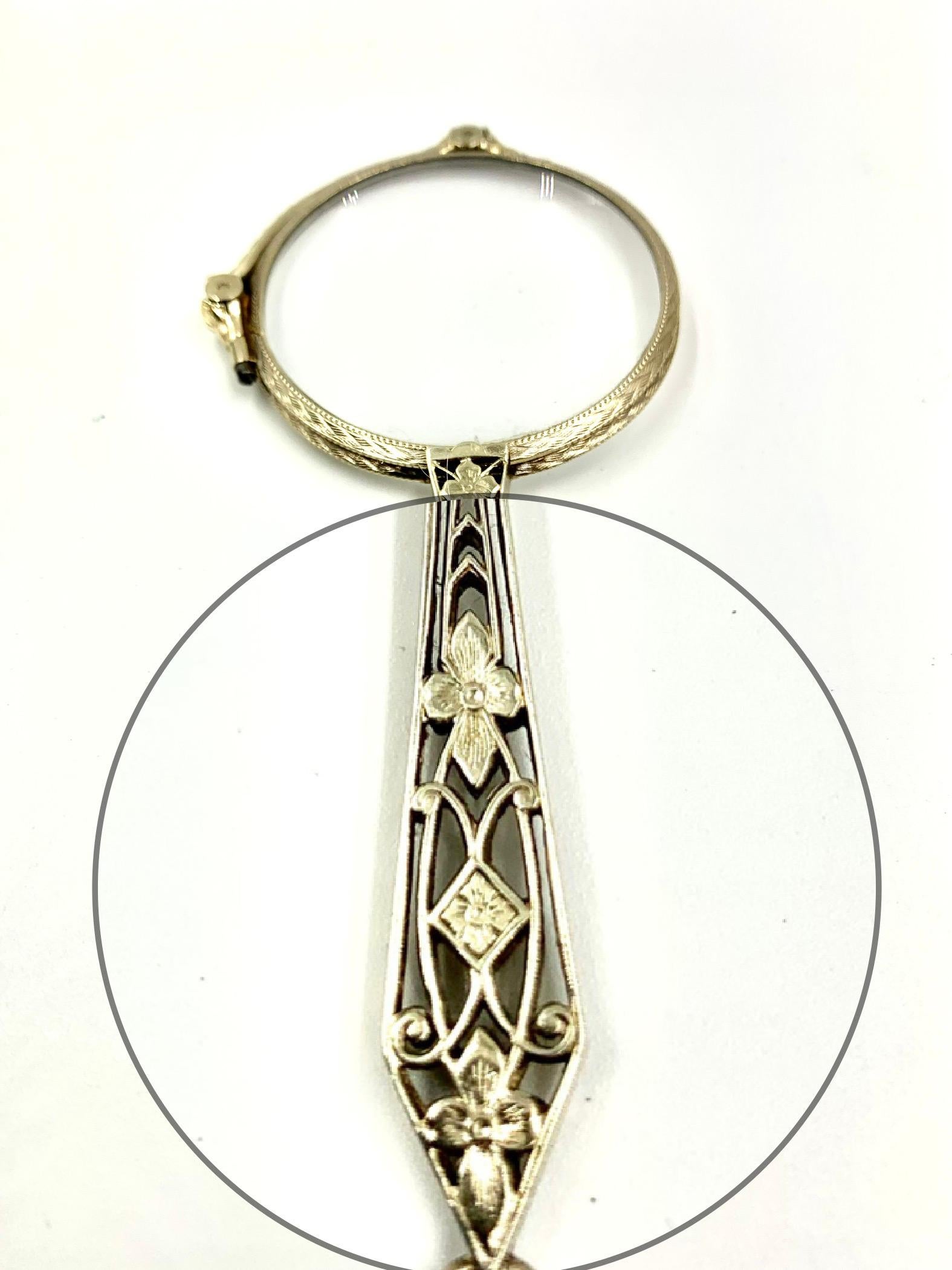Art Deco Diamond Sapphire Reticulated 14K White Gold Lorgnette Pendant For Sale 2