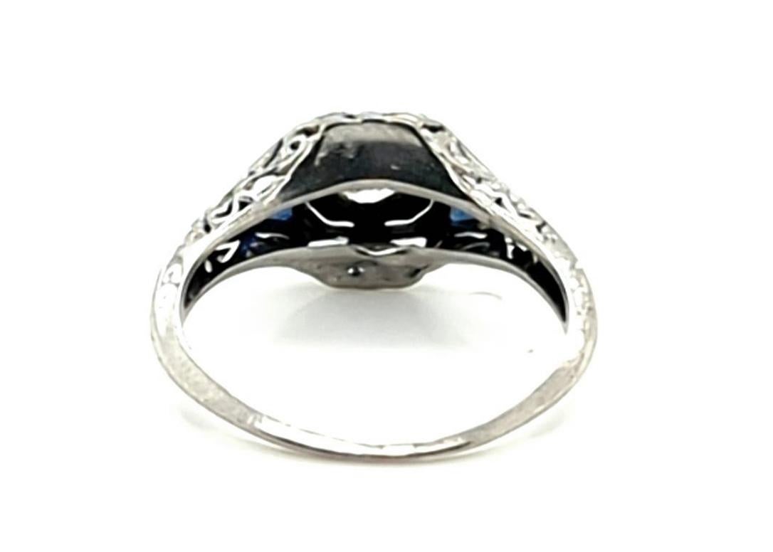 Women's Art Deco Diamond Sapphire Ring .25ct RBC French Cut Original 1930's Platinum For Sale
