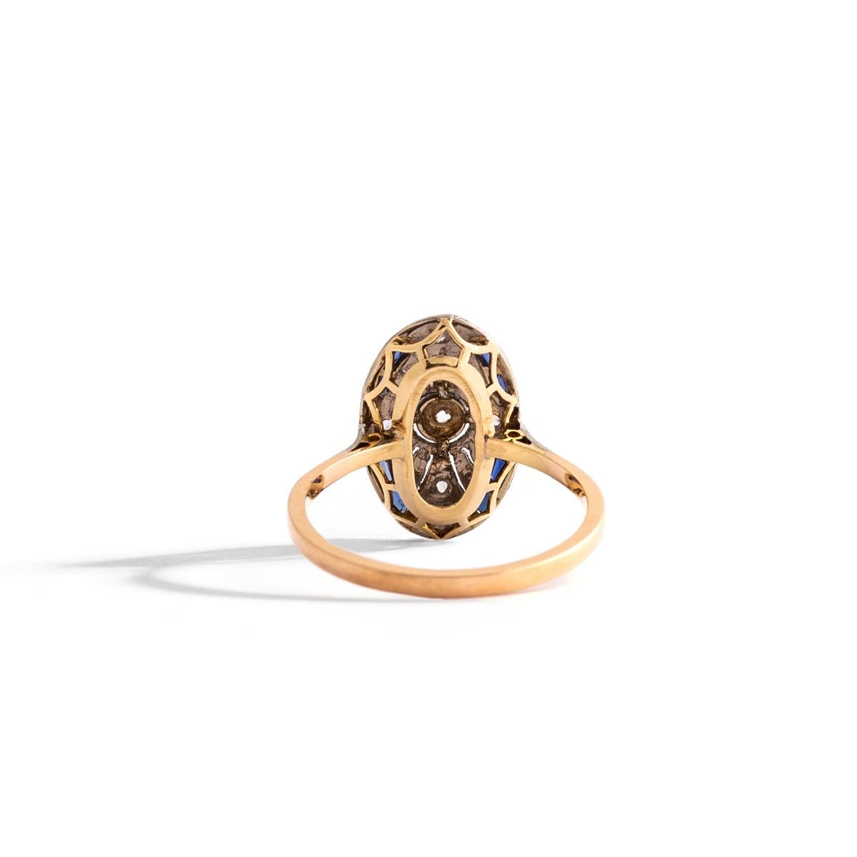Rose Cut Art Deco Diamond Sapphire Ring